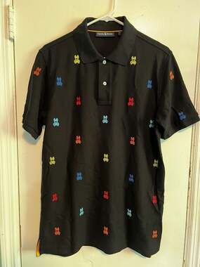 Psycho Bunny Mens Holland All Over Bunny Pique Polo Black